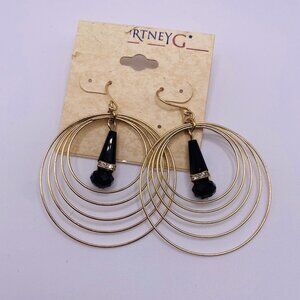 Courtney G Goldtone Black Large Dangle Earrings New